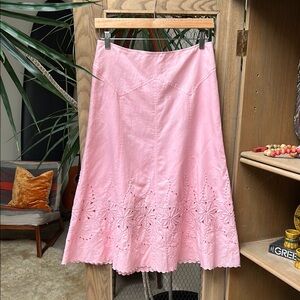 Olsen Europe Pink Linen Broderie Anglaise Lace Skirt